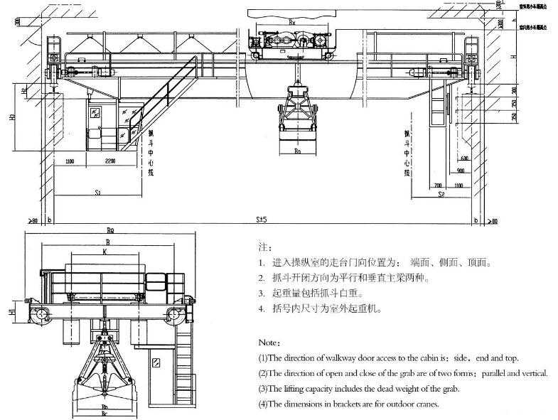 双梁抓斗桥式起重机结构图